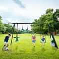 thumbnail image 2 of Aukfa Playground Sets for Backyards, Kids Outdoor Swing Sets Metal Playset Heavy Duty 6 in 1 Belt Swing, Climbing Ladder and Nets, Swing Glider, Trapeze Bar, Basketball Hoop Combo, 2 of 8