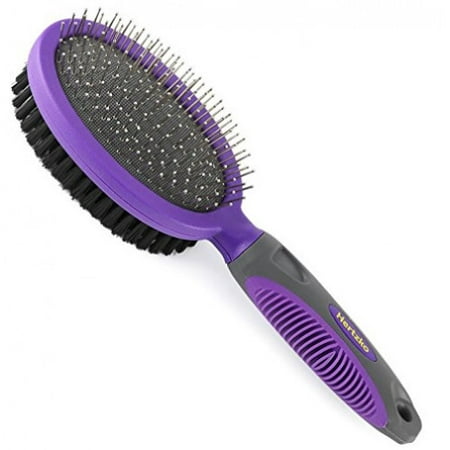 Double Sided Pins and Bristle Brush by Hertzko - For Dogs and Cats with Long or Short Hair - Dense Bristles Remove Loose Hair from Top Coat and Pin Comb Removes Tangles, and Dead