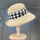 thumbnail image 1 of Sombrero de paja estilo Hepburn para mujer, sombrero de paja estilo Hepburn, Vintage, elegante, a cuadros, con diseño de lado ancho, protección UV, flexible, para vacaciones en la playa, 1 of 4