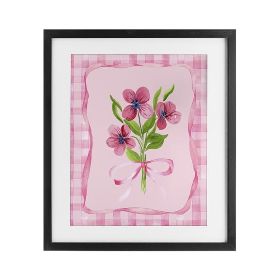 Pink Bordered Flower Bundle Black Framed Print Under Glass, design by Nina Jacobs