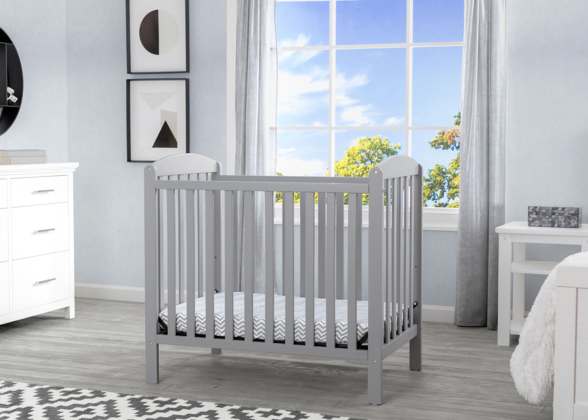 Delta Children Gateway Mini Convertible Baby Crib with 2.75-inch Mattress, Grey