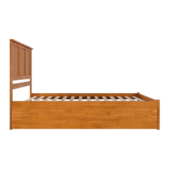 King Size Wood Platform Bed with Trundle - Solid Wood Bed Frame, Footboard, Twin XL Pull Out