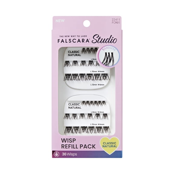 Kiss FALSCARA Studio Mini False Eyelashes Wisp Refill Pack, Classic Natural, 36 Lash Clusters