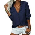 thumbnail image 4 of Women's Long Sleeve Solid Color Button Turn-down Collar Blouse Tops with Pockets, 4 of 5