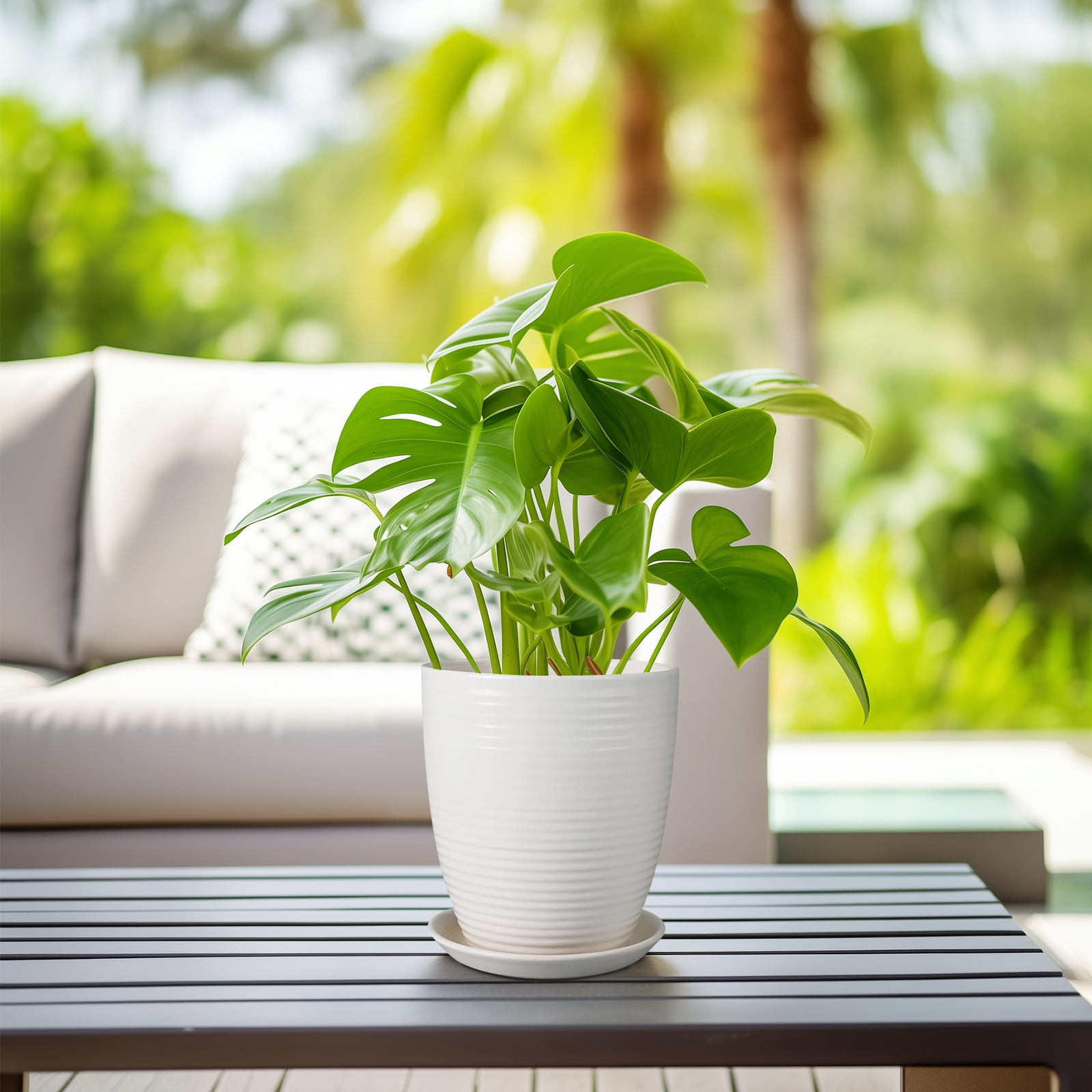 8 inch Ceramic Planter - Round Modern Flower Pots with Drainage Hole & Saucer for Women & Mom on Mother's Day, for Orchids & Flowers, Matte White