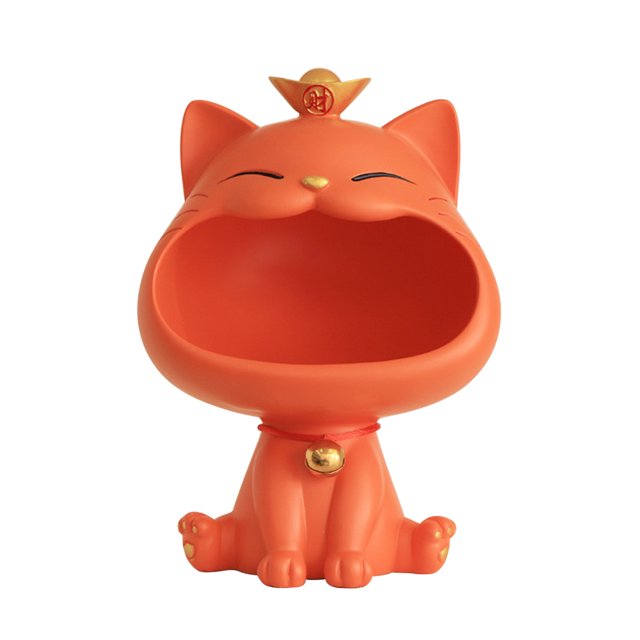 Decoración De Almacenamiento Figura decorativa de resina para almacenamiento de gato de la fortuna para estudio (naranja) Ehuebsd Libre de BPA