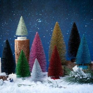 Small Christmas Tree with LED Christmas Tree Lights, Mini Christmas Tree, Mini Pine Tree, Bottle Brush Fake Trees with Wooden Base for Tabletop
