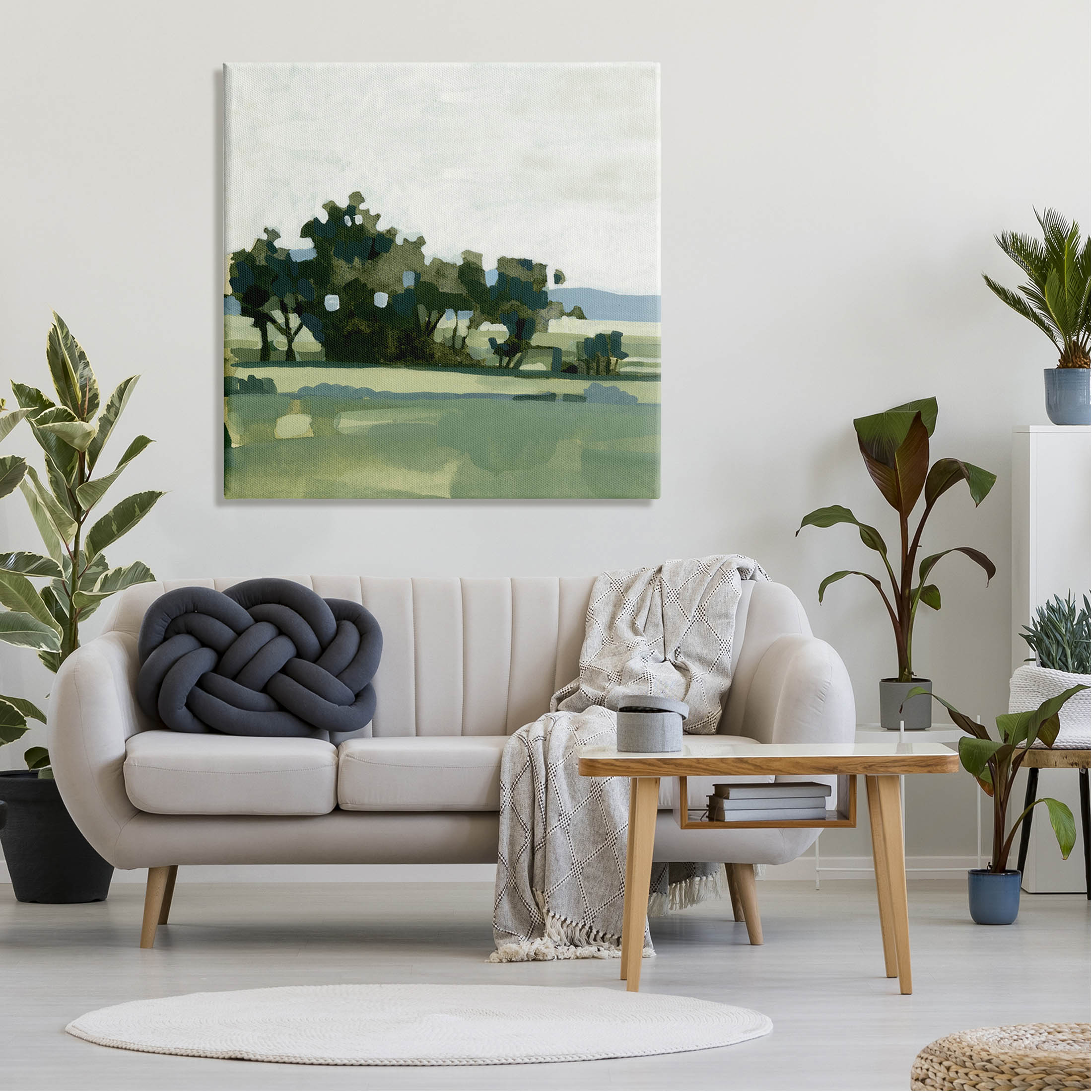 Rural Tree Grove Grassland Landscape Painting Gallery Wrapped Canvas Print Wall Art