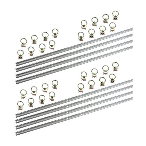 Heavy Duty Aluminum 4ft L-Track (8 Pcs) w/ L-Track Stud Stainless Steel Ring (32 Pcs) Tie Down System for Enclosed Trailers and Cargo Vans