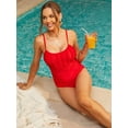 thumbnail image 7 of Charmo Womens Red Scoop Neck One Piece Swimsuit Tummy Control Monkini Swimwear, 7 of 7