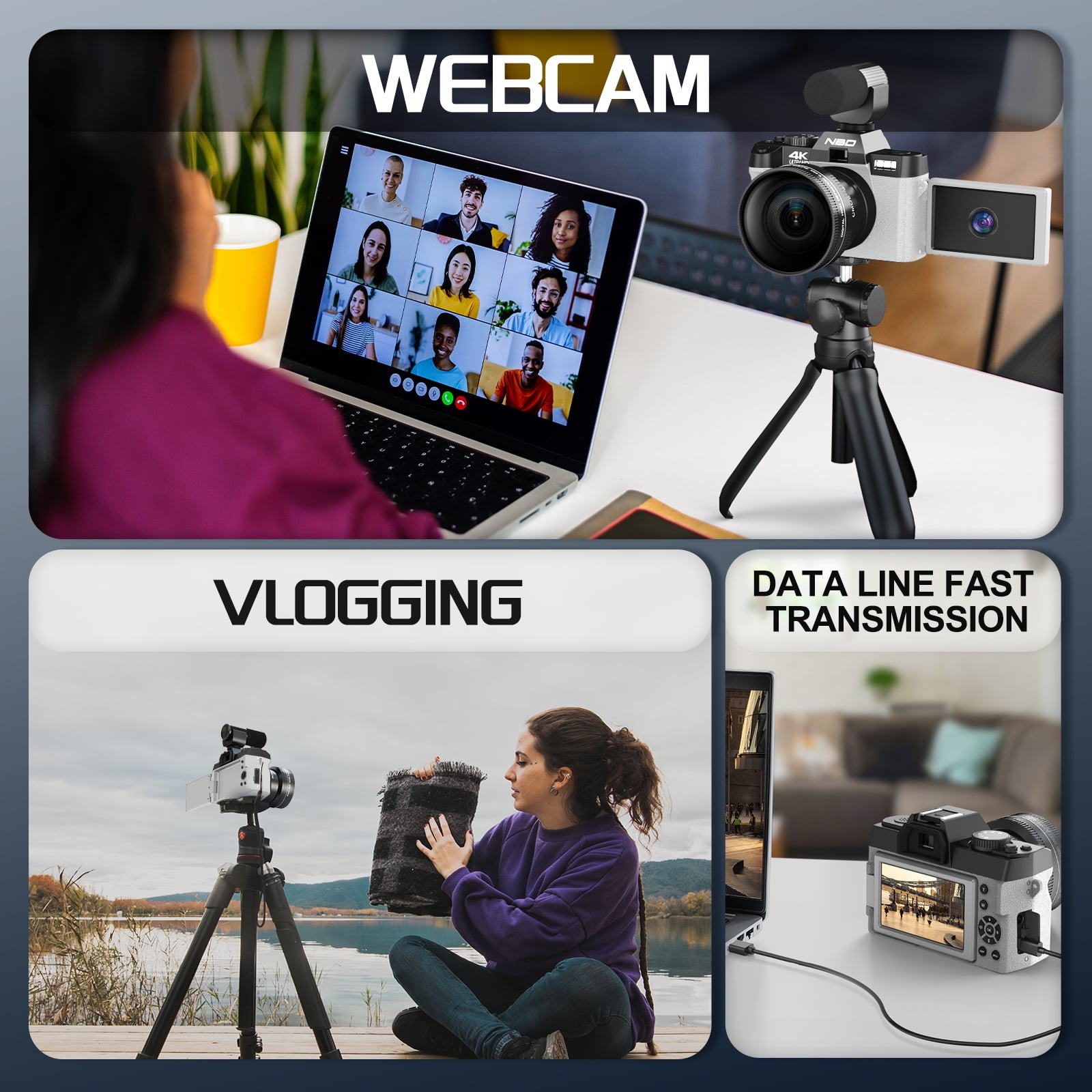 NBD 4K Digital Cameras for Photography,48 MP Autofocus Vlogging Camera with 52mm Wide Angle & Macro Lens,White