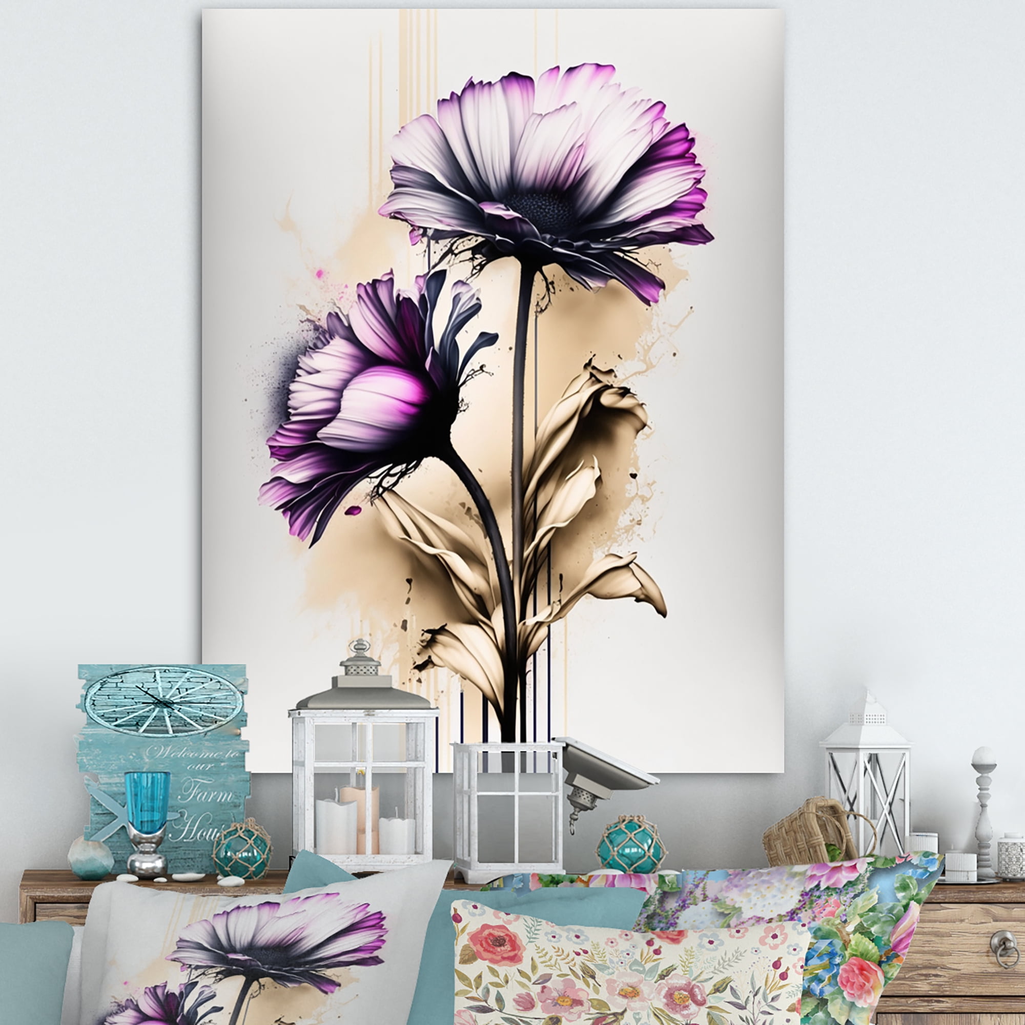 Designart Pink Gerbera Flower On Abstract Fusion III Canvas Wall Art
