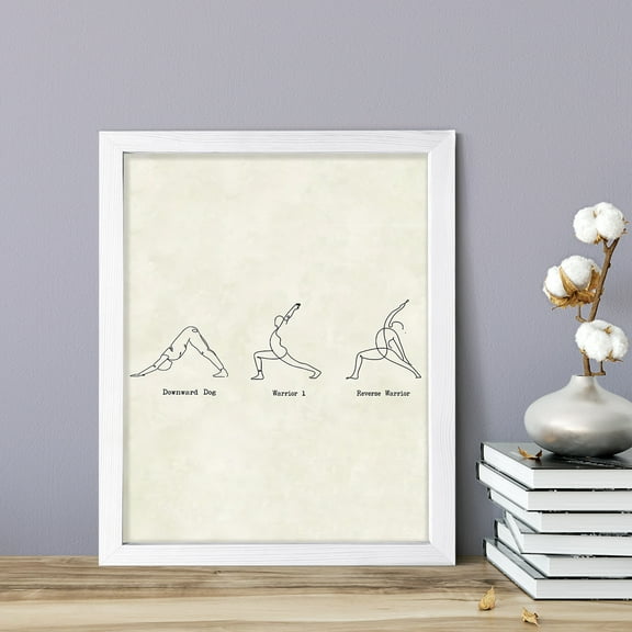 Downward Dog, Warrior 1, Reverse Warrior Yoga Pose, 11 x 14 White FRAMED Print Yoga Wall Art