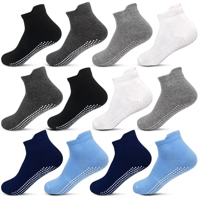 Toddler Non Slip Ankle Socks 12 Pairs with Non Skid Grip Socks for 17T