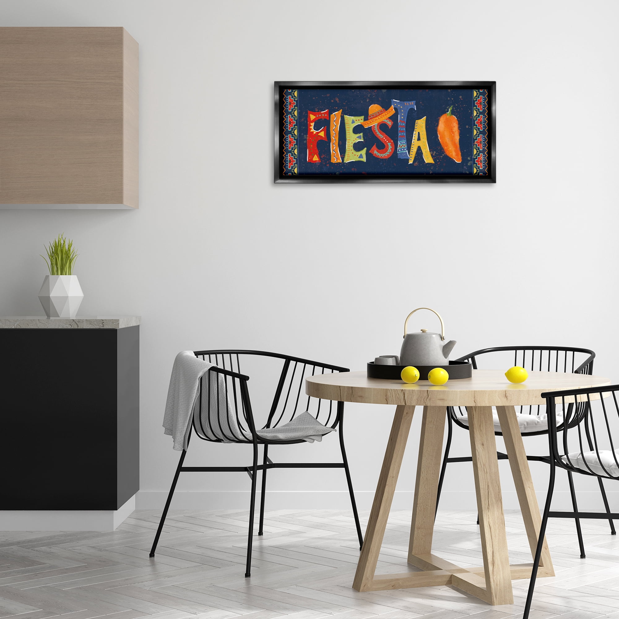 Stupell Industries Fiesta con Pimiento Colorido Food & Beverage Painting Black Floater Framed Art Print Wall Art, 31 x 14