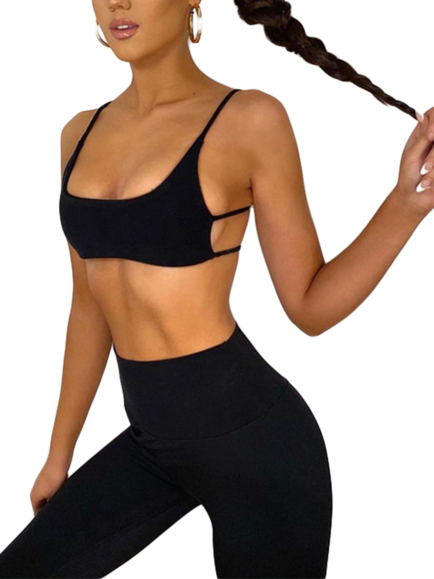 Lamuusaa Fashion Women Tank Top Street Style Sport Cami Super Short Open  Back Tight Bralette Crop Top Solid Ribbed Knitted