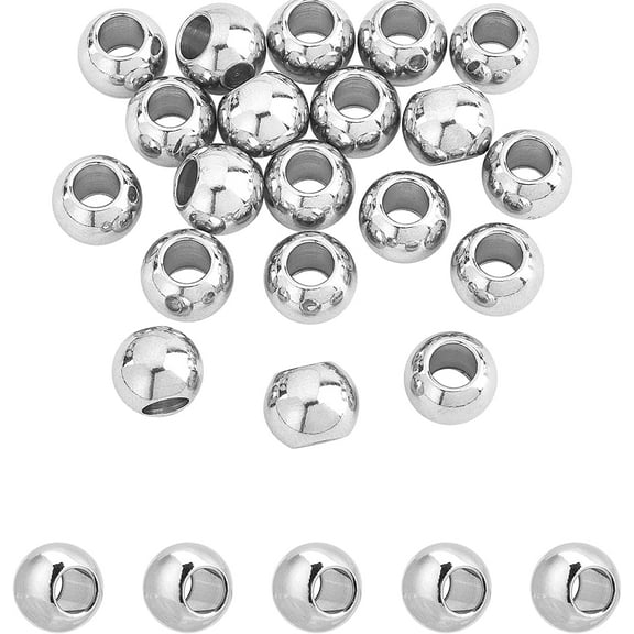 20 Pcs 10×8mm Stainless Steel Rondelle Large Hole Beads 304 Stainless Steel European Beads Smooth Round Spacer Beads Metal Loose Beads for Paracord Jewelry Making Hole: 5mm DIY