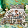 thumbnail image 3 of Manfei Vintage Dino Animals King Size Comforter Sets,Retro Plaid Comforters King Size,Yellow Gray,Light Gray Reversible,3 Pieces,1 Comforter and 2 Pillowcases, 3 of 7