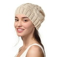 thumbnail image 2 of ManxiVoo Women's Chunky Knit Beret Hat Crochet Slouchy Beanie Winter Warm Cable Pattern Cap for Cold Weather Beige, 2 of 4