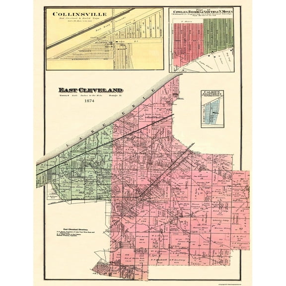 Historic City Map - East Cleveland Collinsville Ohio - Titus 1874 - 23 x 30 - Vintage Wall Art