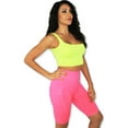thumbnail image 3 of Solid Neon colored High Waist Athletic Seamless Biker Shorts with Side Pocket, 3 of 5