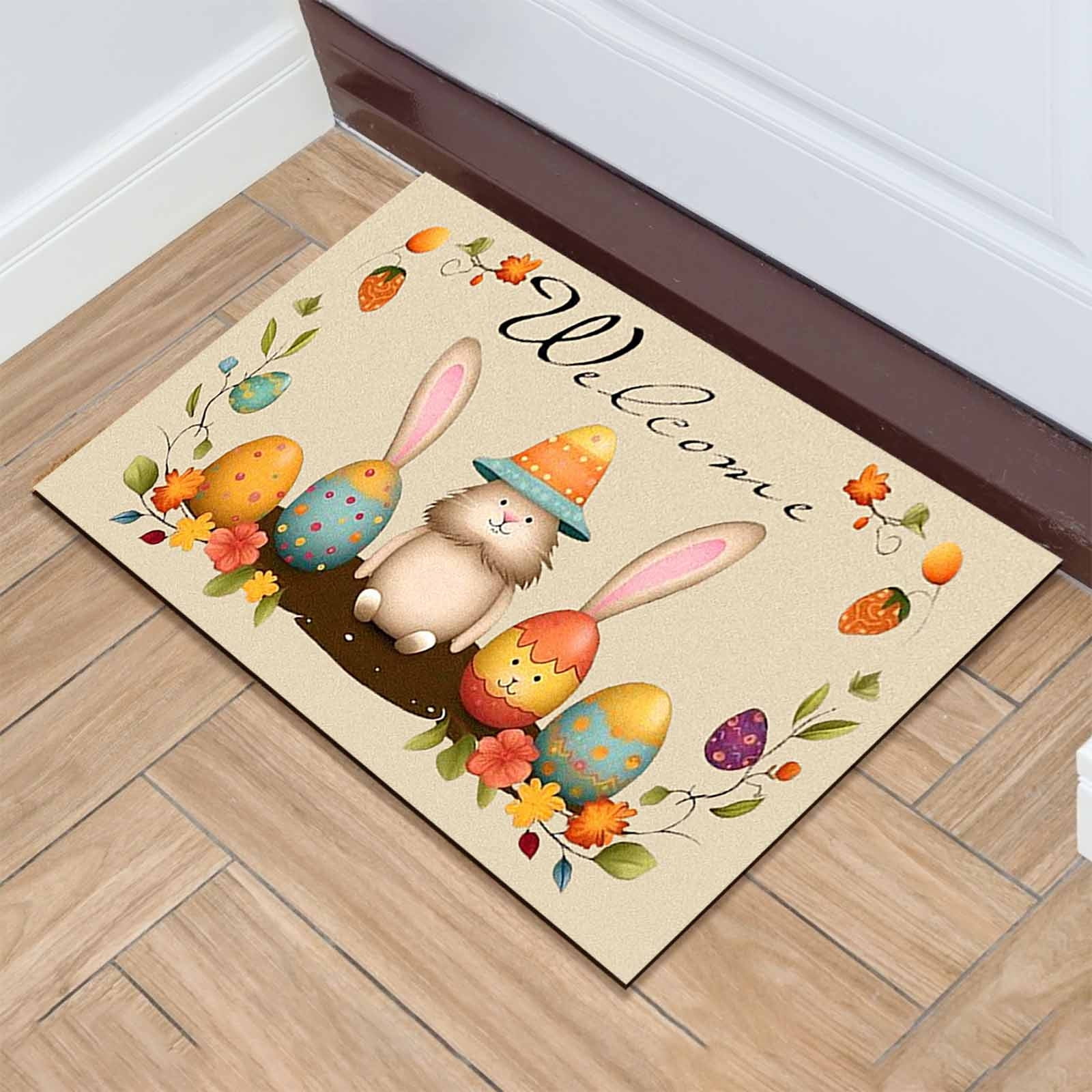 Antqov Easter Door Mat 24x35" Soft Easter Welcome Doormat Outdoor Colorful Easter Eggs Bunny Front Door Mat Funny Easter Doormat for Home Bathroom Decorations
