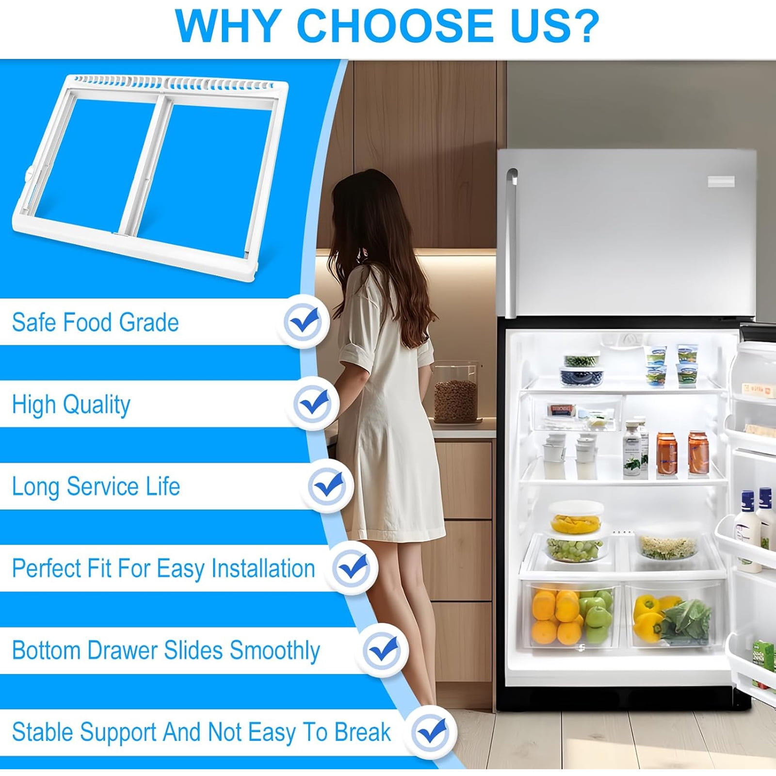 1 Piece Replacement Refrigerator Drawer Cover Frame Part 123456789 for Model Compatibility Enhanced Storage