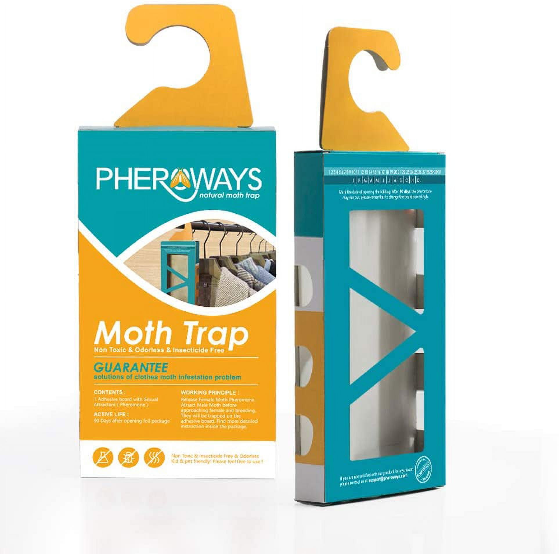 Pheroways Clothes Moth Traps, Safe Moth Traps for Closet Clothing and Carpet Moth Traps, Effective Guaranteed (4 Pack)