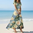 thumbnail image 2 of vigerkar Womens Floral Maxi Dress Summer Short Sleeve Long Dresses Flowy V Neck A Line Maxi Dresses Boho Vacation Beach Dress Blue, M, 2 of 7