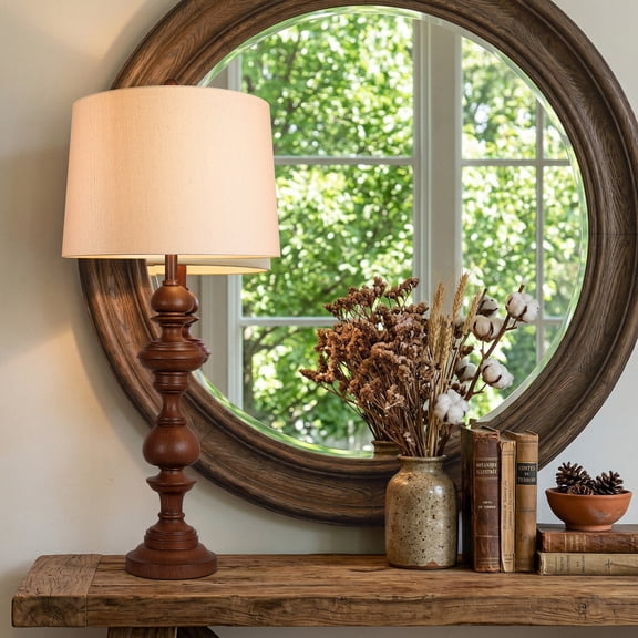 36" Farmhouse Table Lamp with Linen Shade for Bedroom Living Room