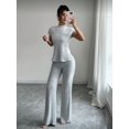 thumbnail image 4 of EASYBRA Women Casual Ribbed Two Piece Outfit Short Sleeve T Shirt and Long Pants Lounge Set Comfortable Everyday Fashion, 4 of 8