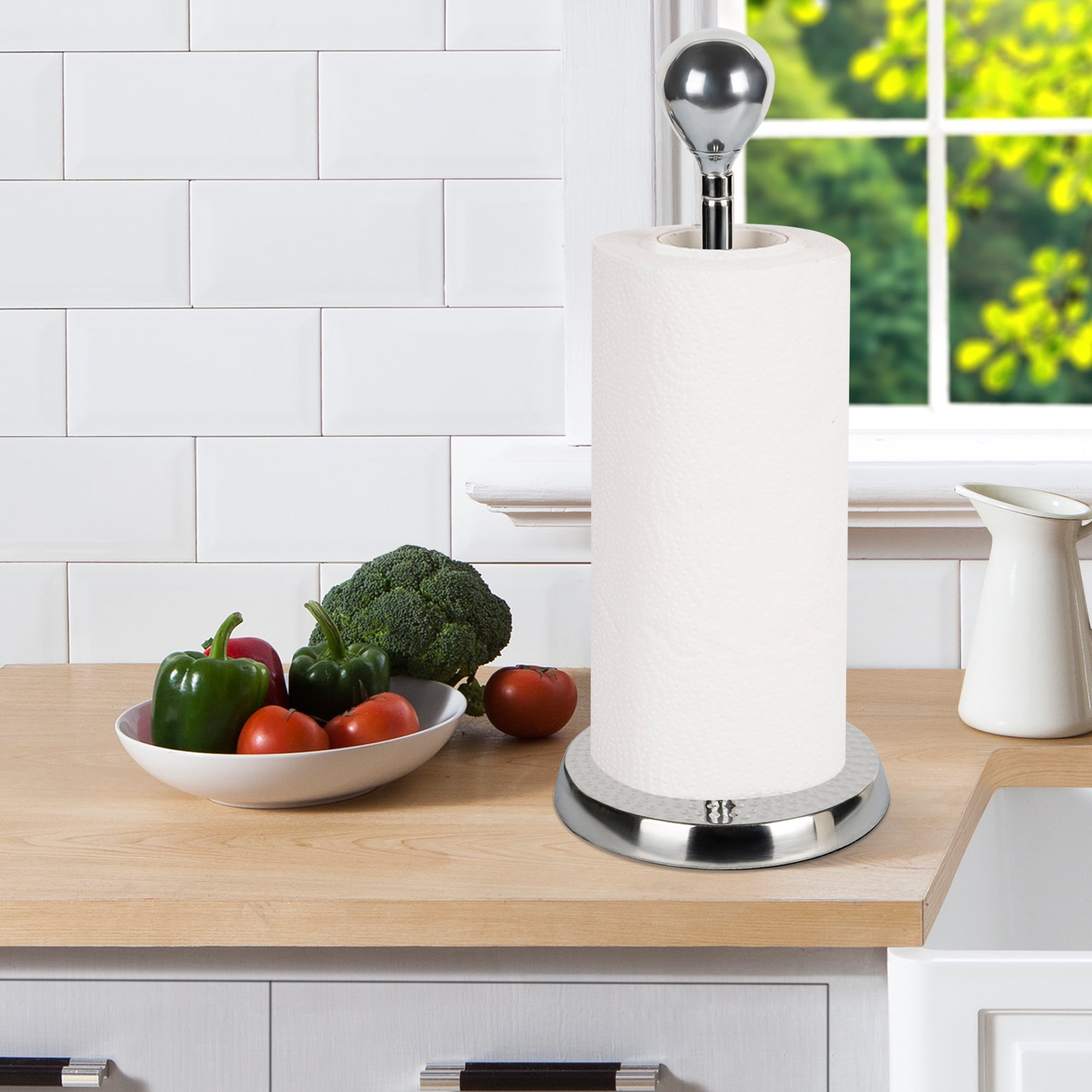 nu steel Hammered Kitchen Stainless Steel Paper Towel Holder-Weighted Base for Standard Paper Towel Rolls