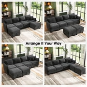 BedLuxury 112 Modular Sectional Sofa with 2 Moveable Storage Ottoman, Cloud Couch Seats 6, Modern Living Room Furniture, Chenille Black