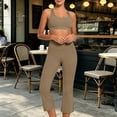 thumbnail image 5 of Women Racerback Scoop Neck Sports Bra High Waist Cropped Flare Pants 2 Piece Athletic Workout Outfit Sets Coffee M, 5 of 9