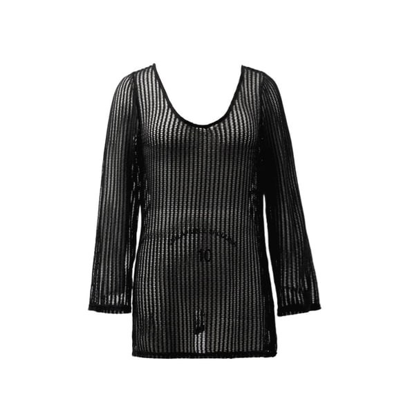 Ropa Playa Ocean Pacific para Mujer Tejida Cuello Redondo Manga Larga Negro Talla G