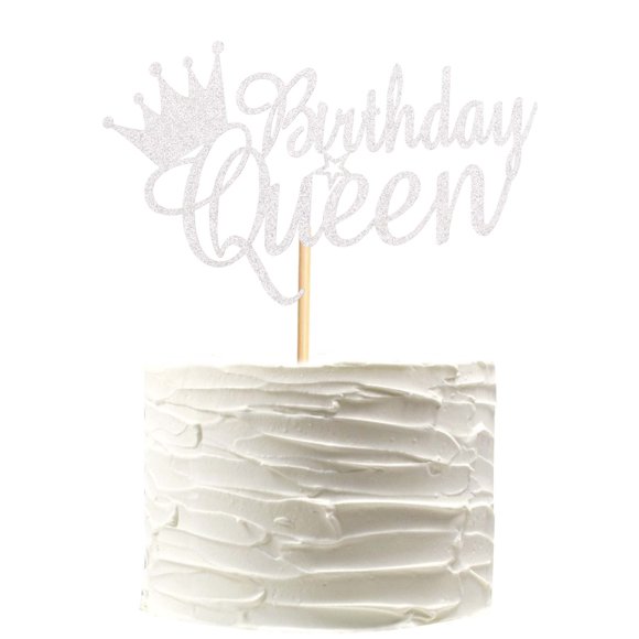 Adorno para tartas con purpurina plateada de Arthsdite Birthday Queen