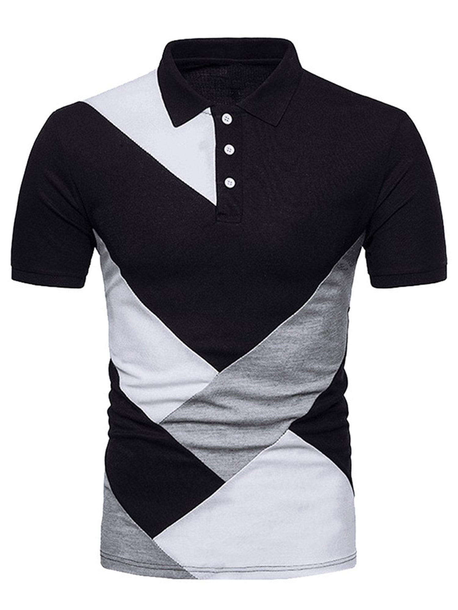 Generic Mens Leisure Plaid Short Sleeve Slim Fit Lapel T-Shirt Formal Polo Shirt 