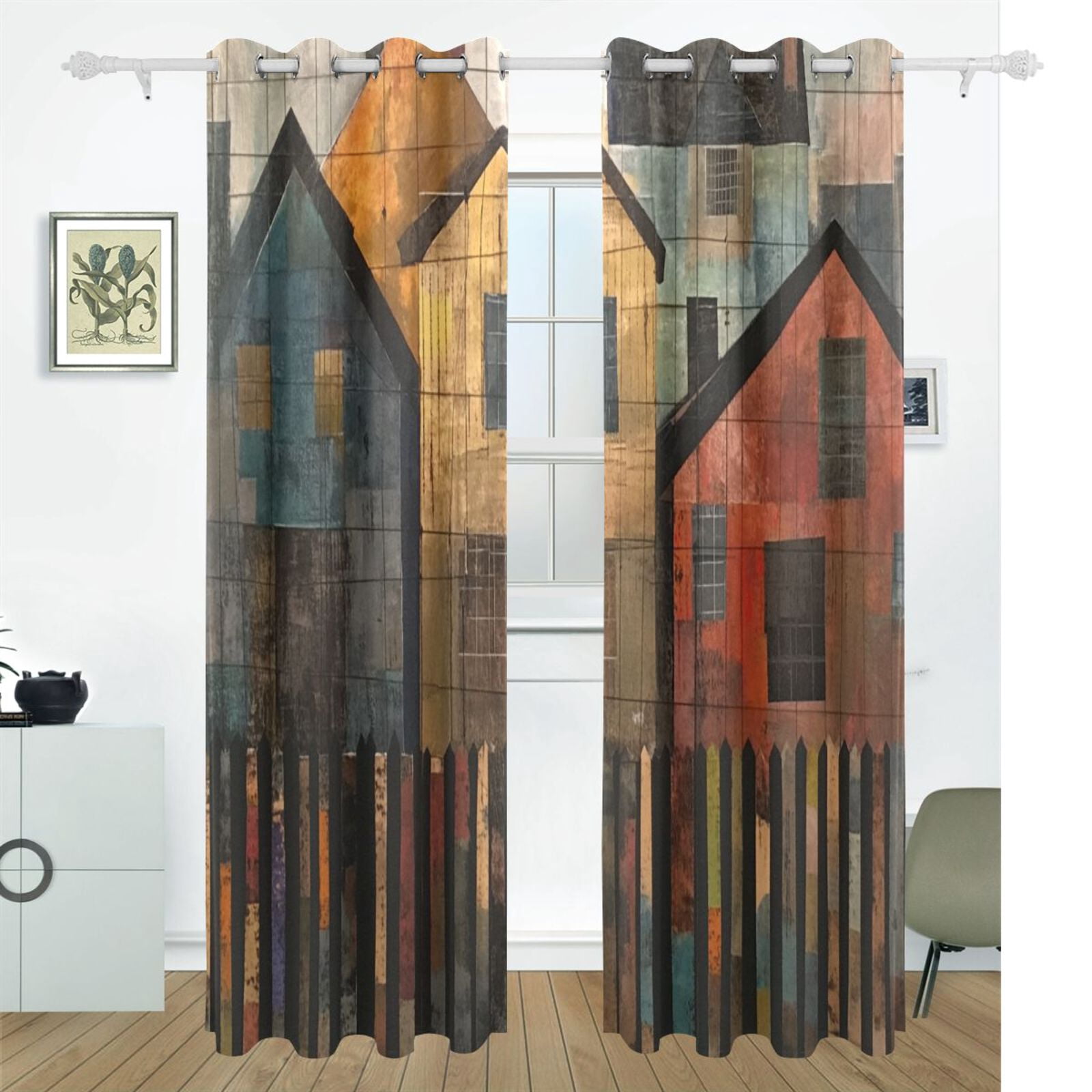 Lattice Houses Black Out Curtains 72 Inch Length Curtains for Sliding Glass Doors Bedroom Living Room 2 Pack