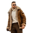 thumbnail image 2 of Men'S Camel Stylish Flying Leather Jacket,Slim Fit Shearling Aviator Bomber Jack, 2 of 4