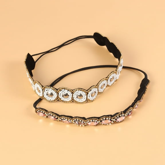 WRITWAA 2Pcs Elastic Crystal Hairbands Rhinestone Beaded Headband Assorted Color Hair Jewelry Accessories