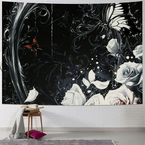 Patifu Butterfly Roses Gothic Art Tapestry Wall Hanging Unique Style for Home Decor - Vivid Design, Soft Fabric, Various Sizes 40x30inch