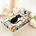 thumbnail image 2 of Manfei Mid Century Black Cat Twin Fitted Sheet, Boho Rectangle Bedding, Cream Red Blue, 2 Pieces, 1 Fitted Sheet and 1 Pillowcase, 2 of 6
