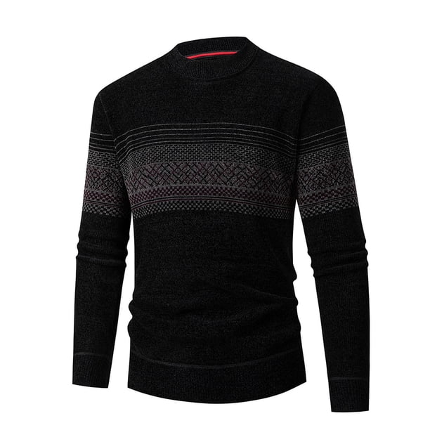 Playera Elvqul para Hombre Casual Liso Algodón Negro Cuello Redondo Manga Larga