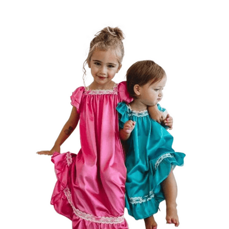 

AMILIEe 2-7 Y Kids Baby Girl Silk Nightgown Sleeping Dress Short Sleeve Satin Home Nightdress Sleepwear