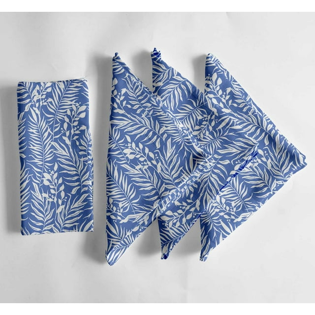 Vargottam Blue Cotton Muslin Napkins - Set of 12, 20x20 Inches, Taupe with Floral, Ideal for Spring and Summer Gatherings, Parties, and Everyday Use - Machine Washable
