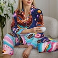 thumbnail image 6 of Fotbe Space Colorful Donut Pattern Long Sleeve Pajama Set for Women,Sleepwear Set,2-piece Loungewear Set,Soft PJs Comfy Nightwear with Pockets -X-Large, 6 of 7