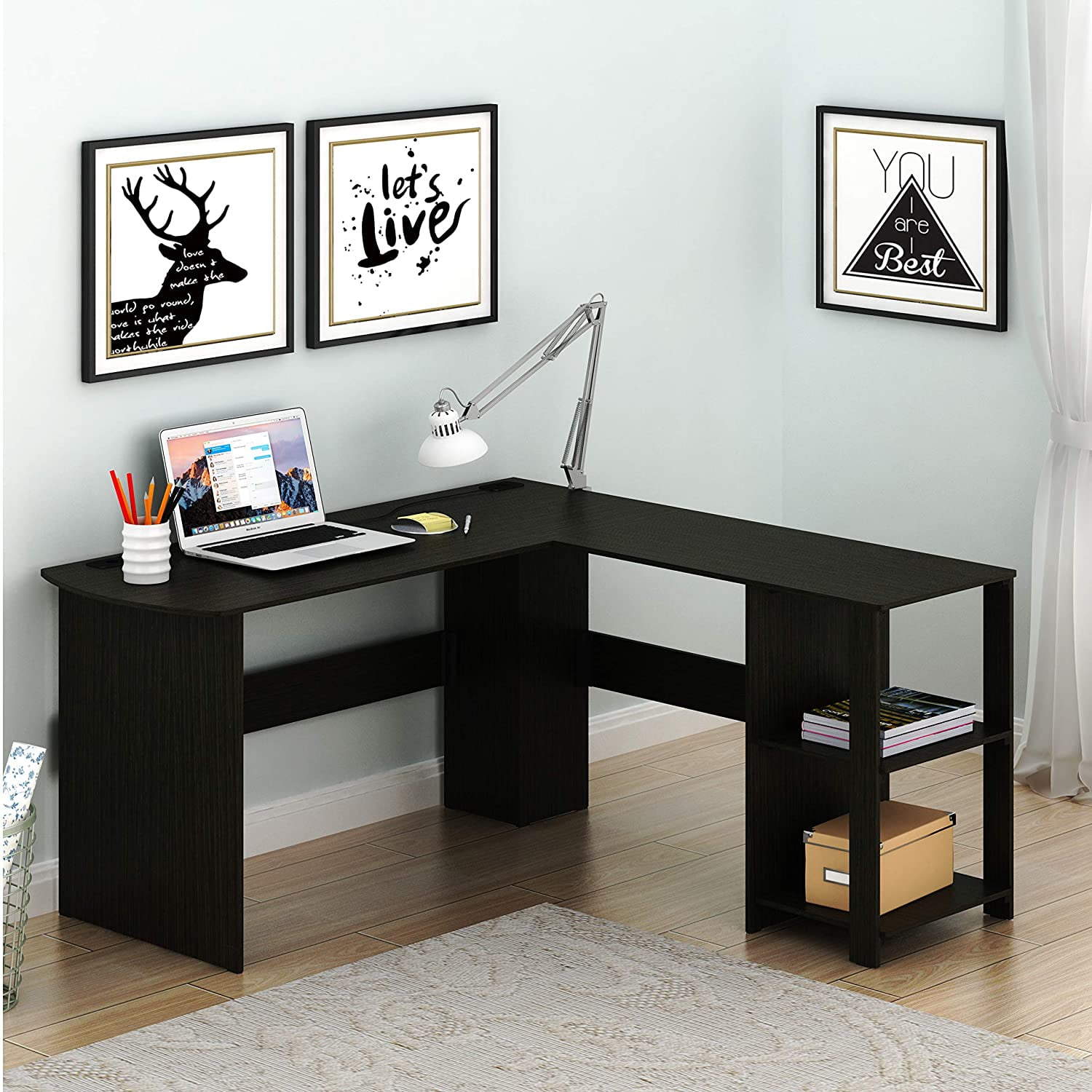 Top 50+ imagen shw l shaped home office corner desk wood top espresso