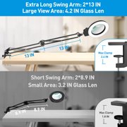 KIRKAS Magnifying Glass with Light, Long Swing Arm, Any Color Modes & Stepless Dimming LED Magnifying Lamp with Clamp, Memory Function Lighted Magnifier for Crafts, Reading, Hobby, Close Work
