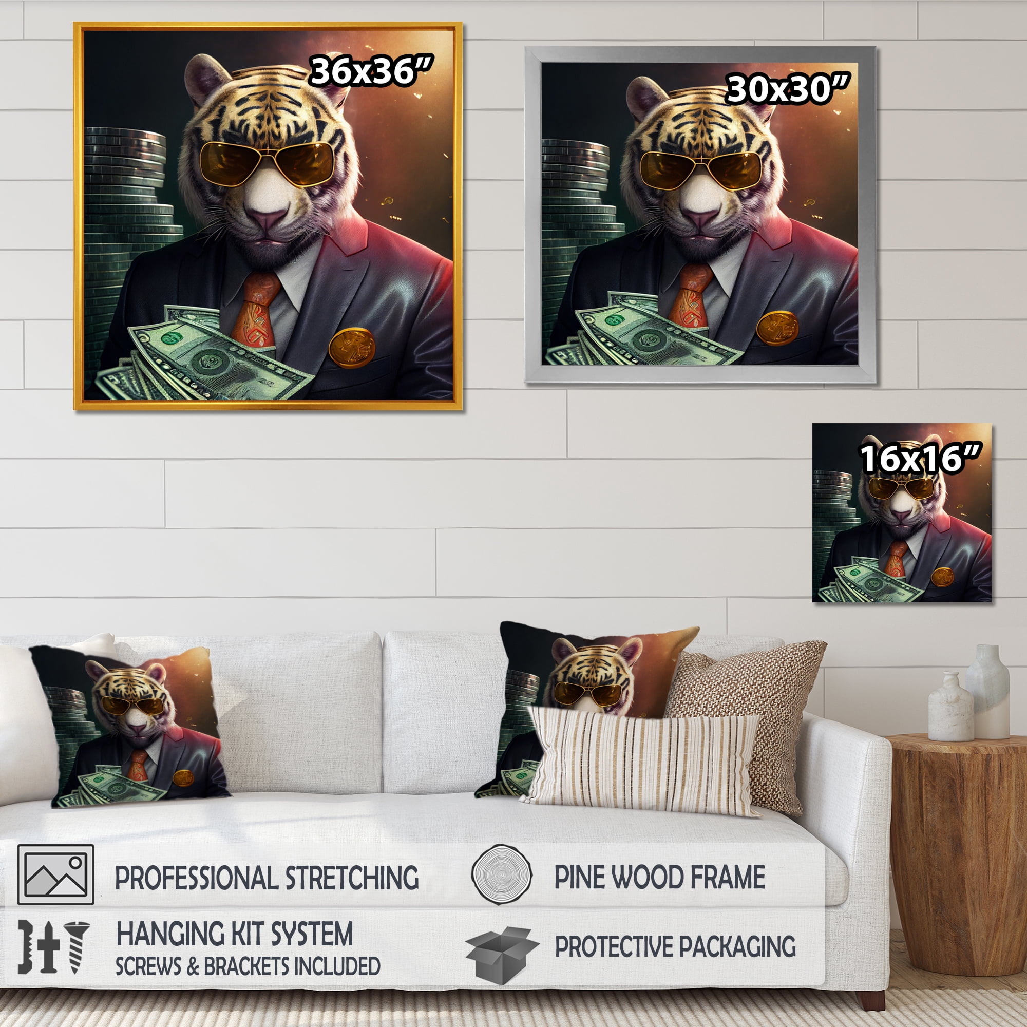 Designart Stylish Tiger Gambling III Canvas Wall Art