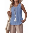thumbnail image 3 of Linen Tank Tops for Women Summer Casual Loose V Neck Sleeveless Shirts Blouses Tunic Tops Sky Blue L, 3 of 9